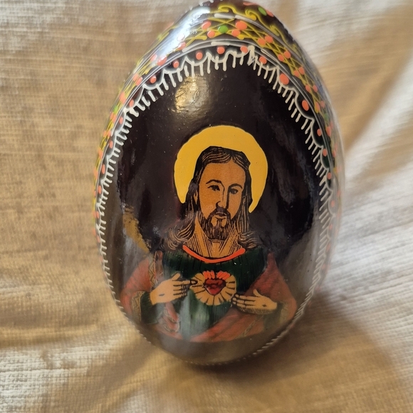 Handcrafted Orthadox Christianity  Religious Art Egg - Black and Gold - Picture 1 of 8